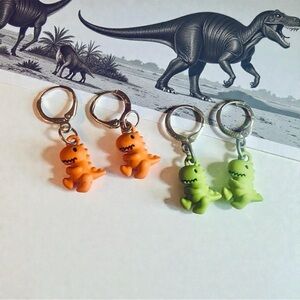 Pair of tiny charming Dinosaur earrings- Orange and Green